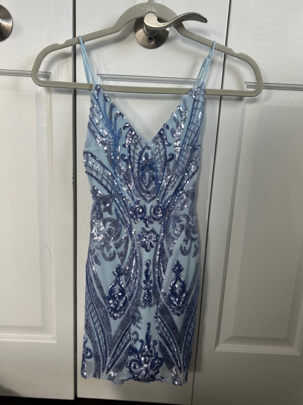 Lucy in the Sky Light Blue Sequined V-Neck Mini Dress